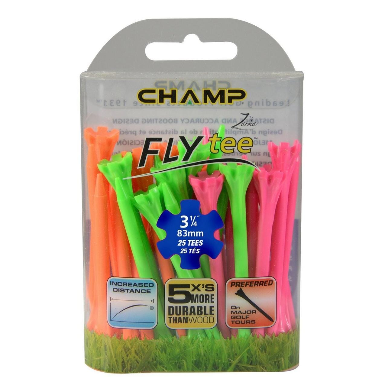 Neon Champ FLYTees Golf Tees TeeMate 3 1/4 Neon 25 pack 