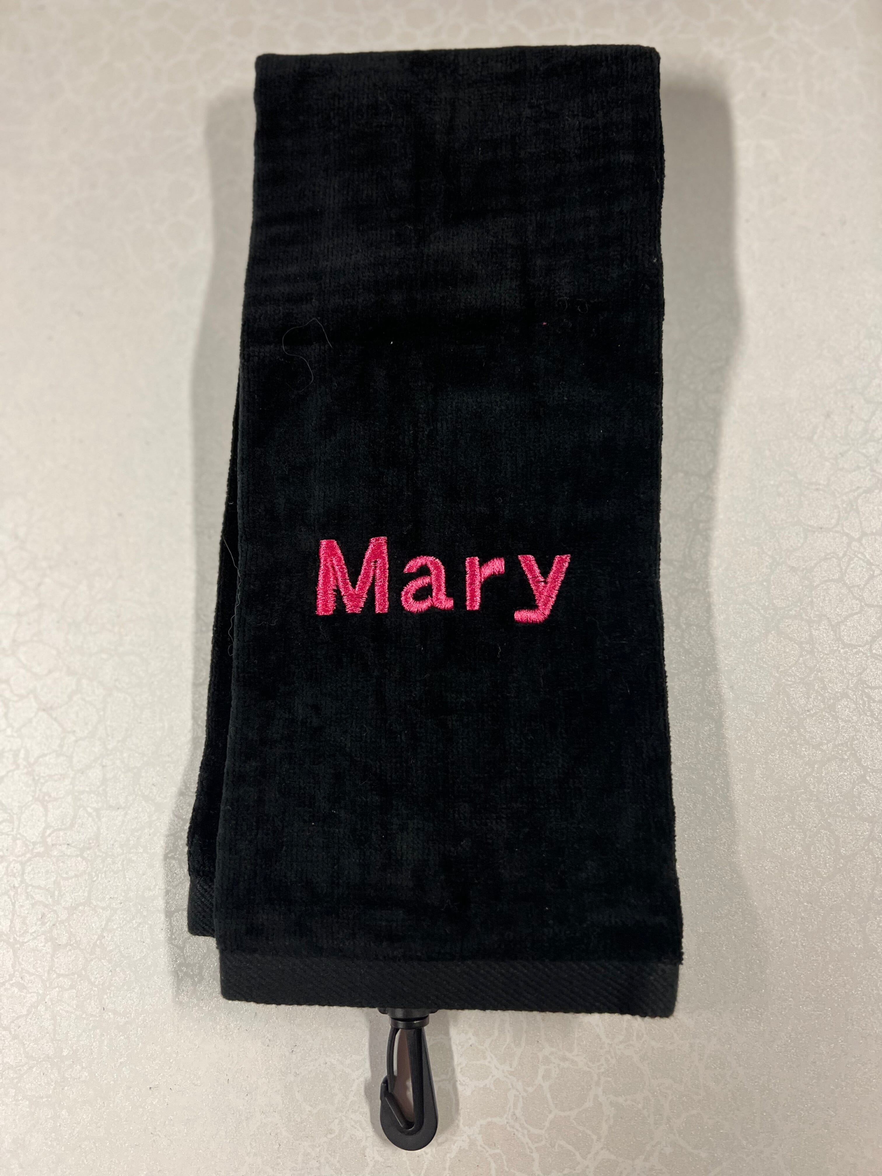 Custom Embroidered Cotton Tri-Fold Golf Towel Ready To Go Golf Stuff - Save on New and Pre-Owned Golf Equipment Black Mary - Eras 8313 Pink